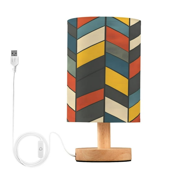 Yayeee Table Lamp for Bedroom Nightstand LED Portable Bedside Warm Light, Red Geometric