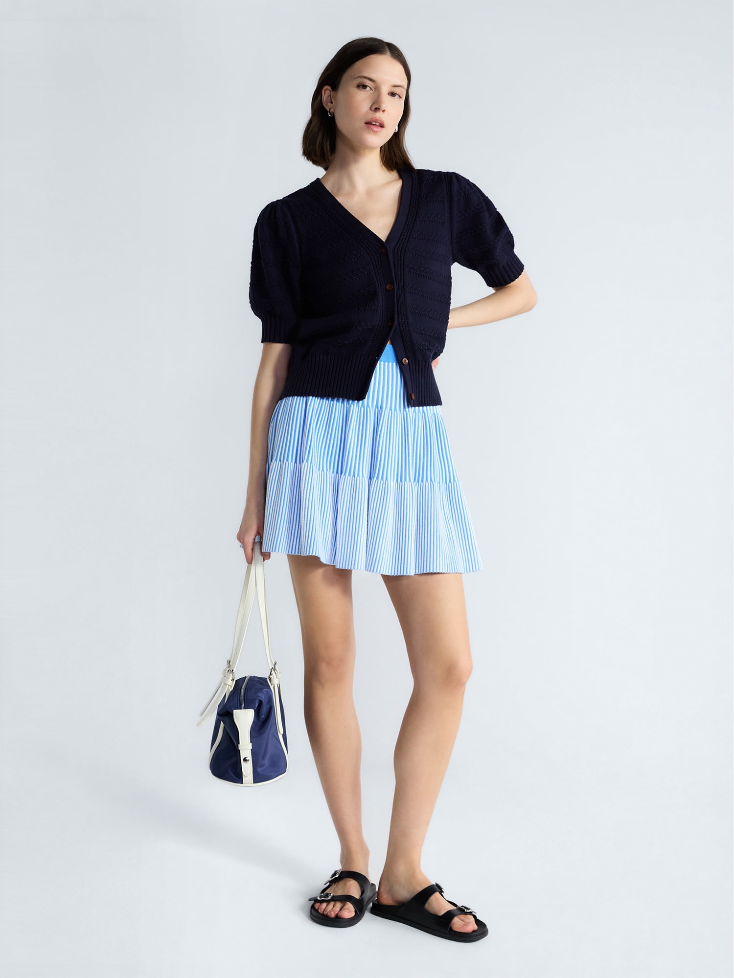 Free Assembly Women's and Women's Plus Ribbed Stitch Tiered Mini Skirt. Sizes XS-4X