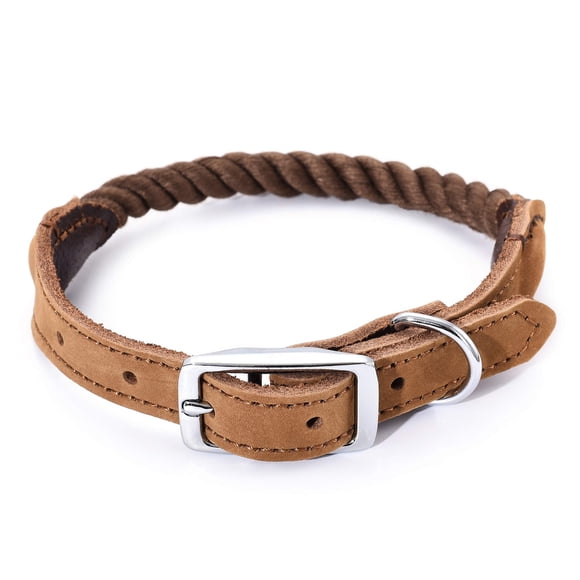 Collar para perros Mile High Life de algodón trenzado duradero con cuero