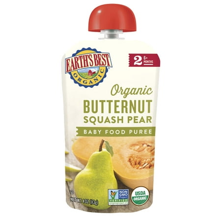 Earth's Best Organic Butternut Squash Pear Baby Food Puree Stage 2, 4.0 (Best Organic Baby Puree)