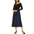 thumbnail image 2 of INSPIRE CHIC Women's High Elastic Waist Swing Flare Hem Velvet Pleated Skirt S Dark Blue, 2 of 6