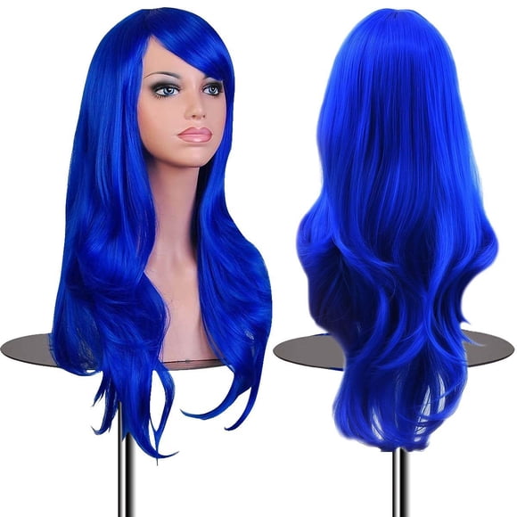 EmaxDesign Pelucas Peluca de cosplay rizada ondulada de 28 pulgadas con gorro de peluca y peine (azul oscuro)