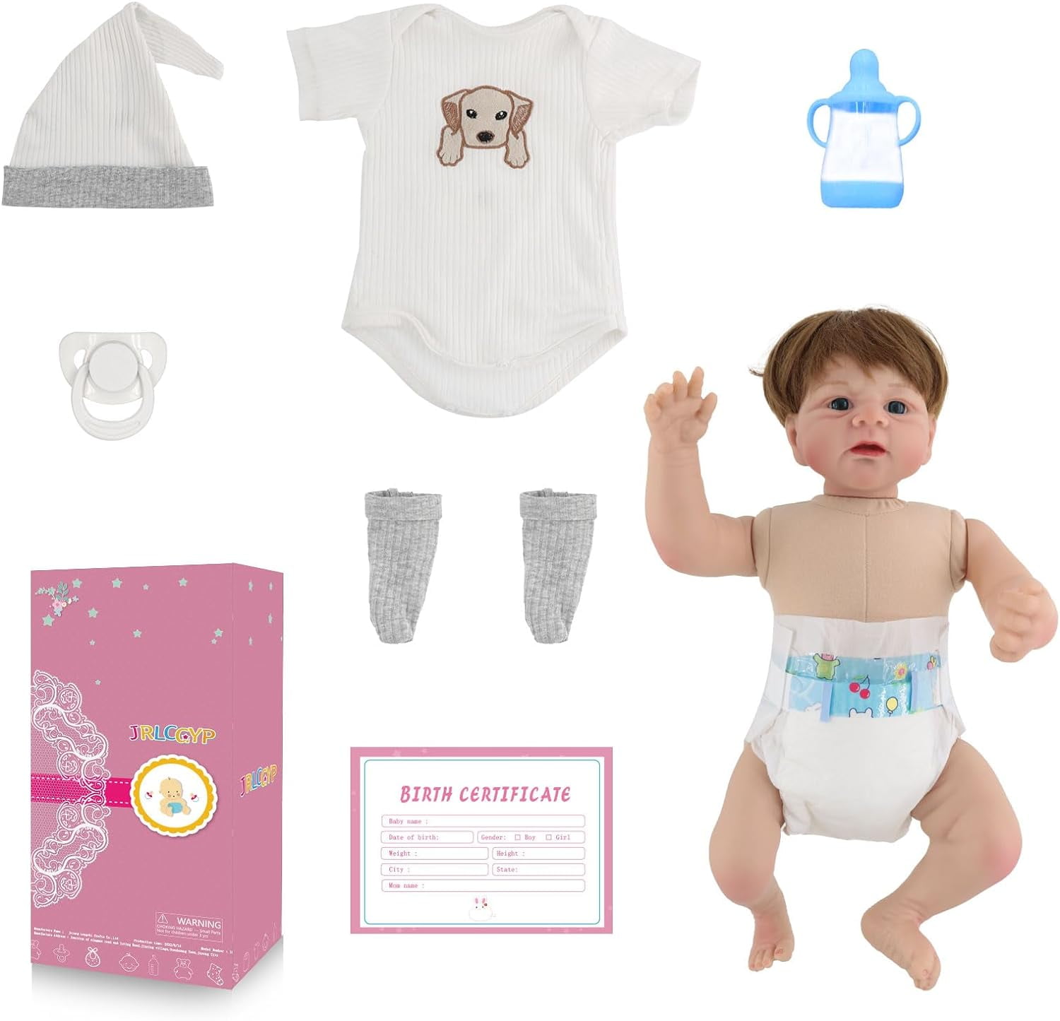 JRLCGYP 18 inch Realistic Reborn Baby Dolls Boy, Hand-Painted Open Eyes Soft Vinyl Newborn Girl Doll, Real Life Doll Toy Gift Set for Kids Age 3+