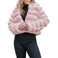 thumbnail image 2 of Chaqueta de Piel Sintética para Mujer, Abrigo Corto Abullonado de Larga, Abrigo Cálido de Invierno. Rosa M, 2 of 8