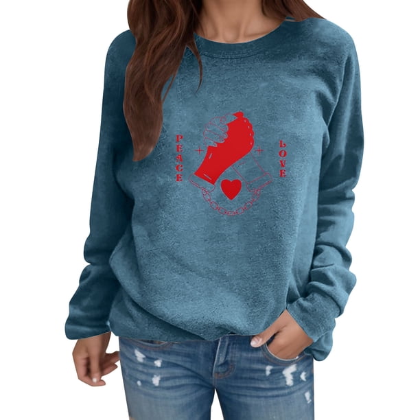 Gibobby Casual Sudadera para Mujer Sudadera de manga larga con cuello redondo para mujer(Azul,G)
