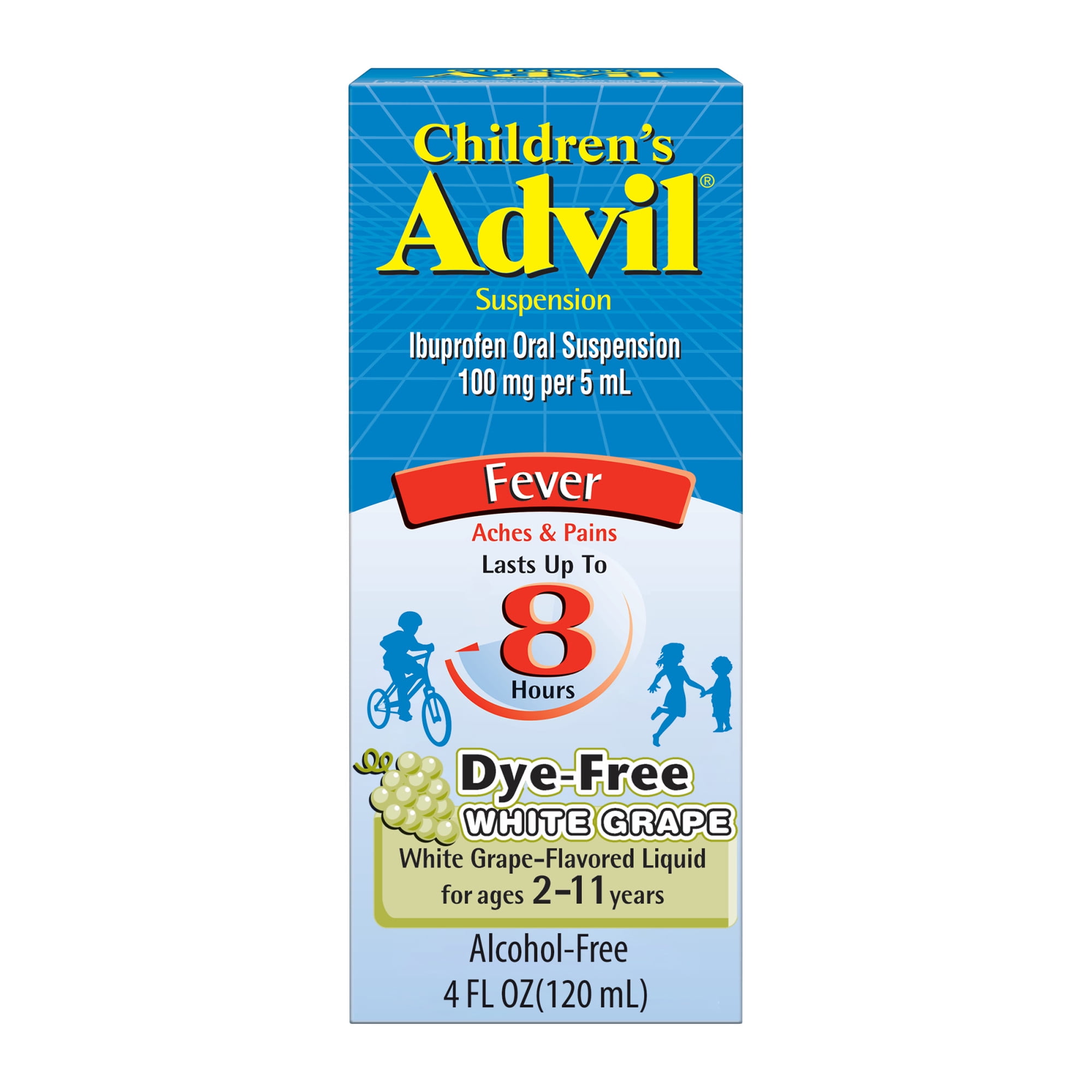 (3 pack) Children's Advil Pain Reliever and Fever Reducer, Dye Free Children's Ibuprofen for Pain Relief, White Grape - 4 Fl Oz