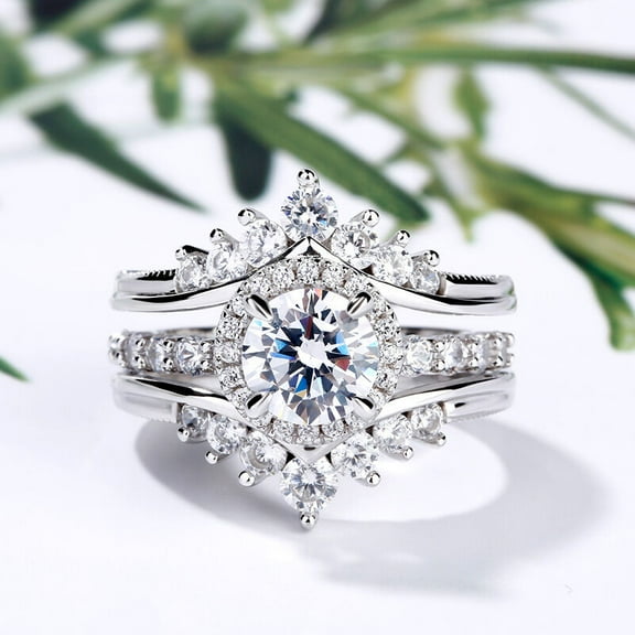 Eclet Jewels 14K White Gold Plated Engagement Ring - 1.9 Ct VVS1/D Round Cut Diamond Solitaire Ring - Bridal Set Ring for Women's - Multi Diamond Engagement Wedding Ring for Her - Diamond Jewellery