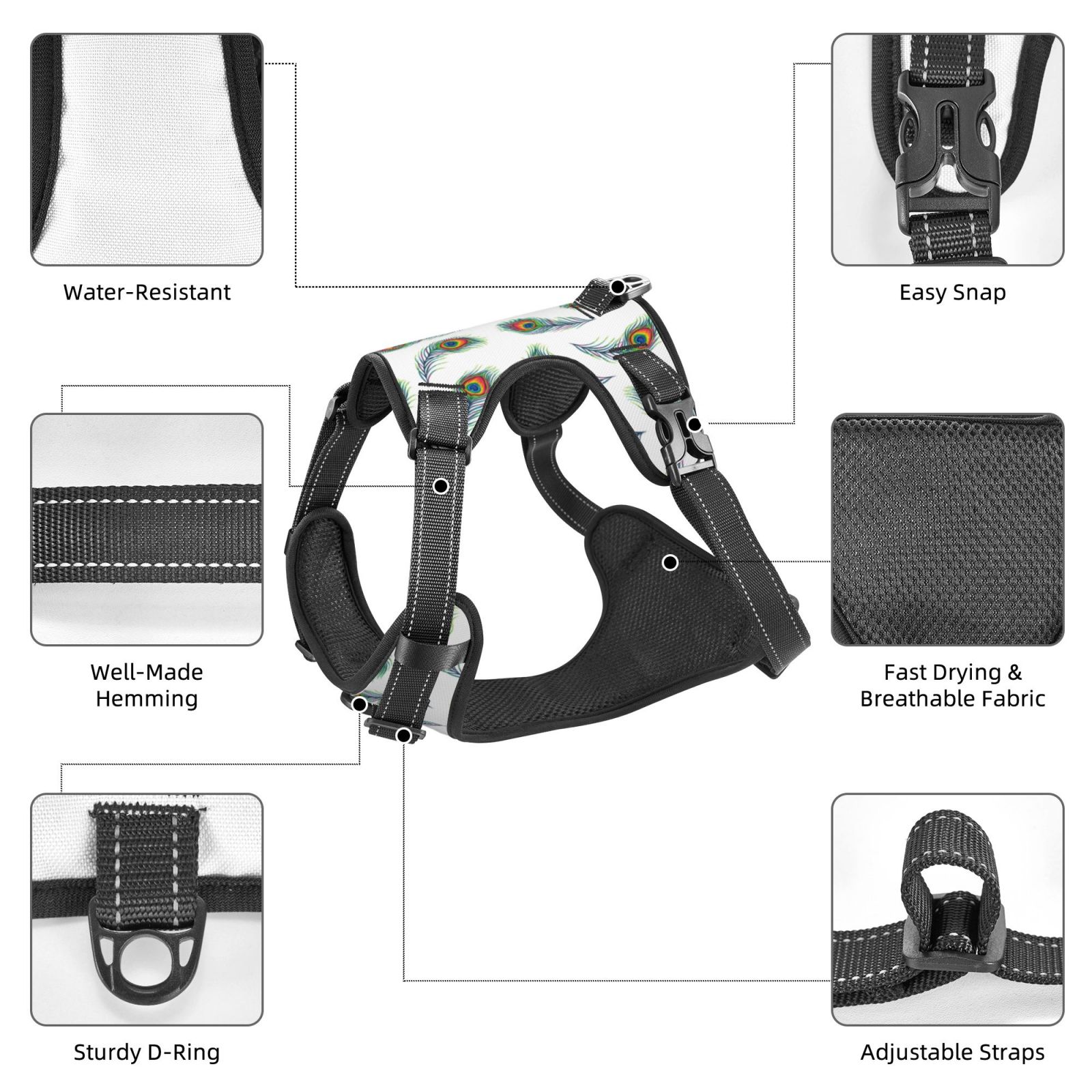 Kdxio Colorful Grass Print No Pull Dog Harness Adjustable Reflective Oxford Easy Control Medium Large Dog Harness for Training and Everyday-Small