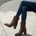 thumbnail image 5 of HAPIMO Women Ankle Boots Pointed Toe Chunky Block Heel V‑shaped Top Opening Zipper Faux Leather For Dating Dinner And Daily City Outings Brown 36, 5 of 7