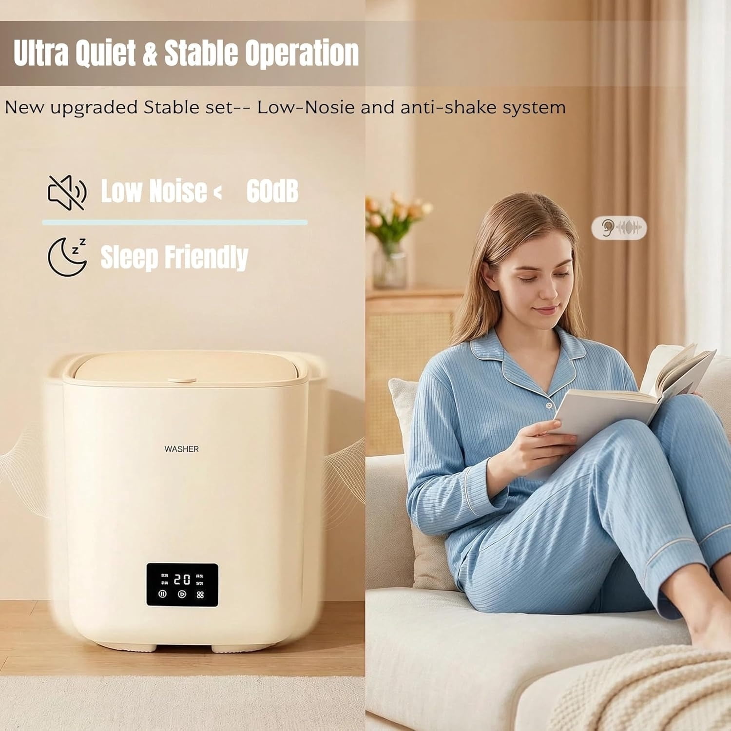 Automatic Portable Washing Machine, Mini Washer with Quiet and stable operation, Top Load, Compact for Dorms, Travel, Underwear & Socks, water inlet connection