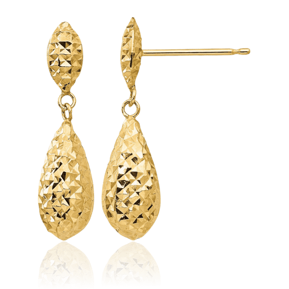 14K Solid Yellow Gold Teardrop Drop Dangle Earrings