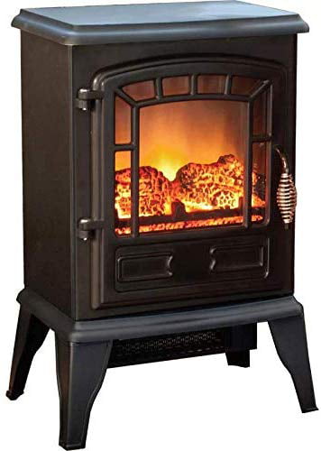 PovKeever Portable Electric Fireplace Stove Freestanding Fireplace Heating Stove Indoor Heater with Log Burner Flame 1850W