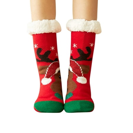 

Woman s Fleece-lined Socks Winter Deer Print Socks Non-Slip Grip Socks Super Soft Fluffy Socks