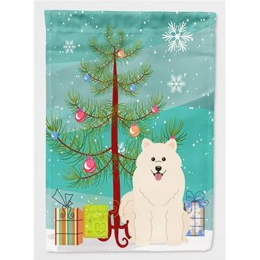 Carolines Treasures BB4155CHF Merry Christmas Tree Samoyed Flag Canvas House Size