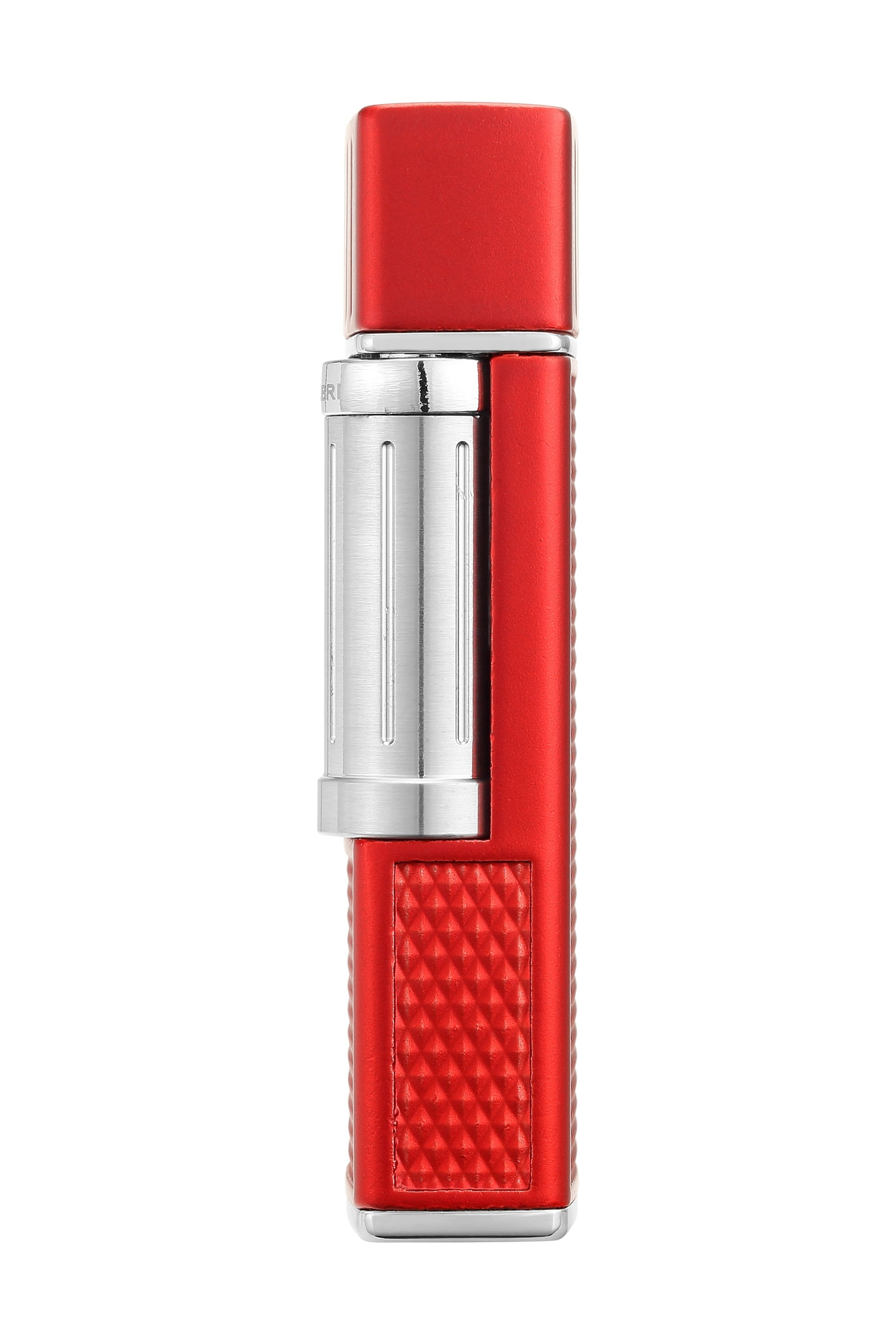 Colibri Julius Double Flame Butane Flint Cigar Lighter with Diamond-Pattern Case, Windproof & Refillable, Cigar Enthusiast's Choice with Blue Fuel Window and Adjustable Flame (Red)