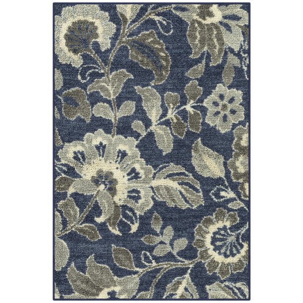 Mainstays Machine Washable Oversized Floral Area Rug, Navy, 2'6"x3'10