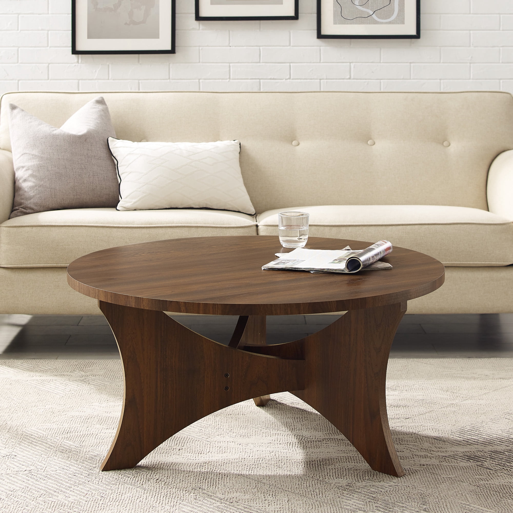 Manor Park Mid Century Modern 3 Leg Coffee Table, Dark Walnut