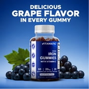 3 Pack Vitamatic Iron Gummies Supplement for Women & Men - 20mg Serving - 60 Vegan Gummies - Great Tasting Iron Gummy Vitamins with Vitamin C (Total 180 Gummies)