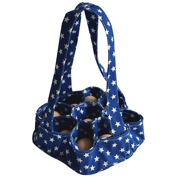 Mini Canvas Egg Collecting Basket | Chicken Pattern Farm Fresh Egg Holder | 7 Protective Cushioned Bags | Sturdy Handle | 8x2.6 in | Convenient Storage | Durable Farmhouse Decor