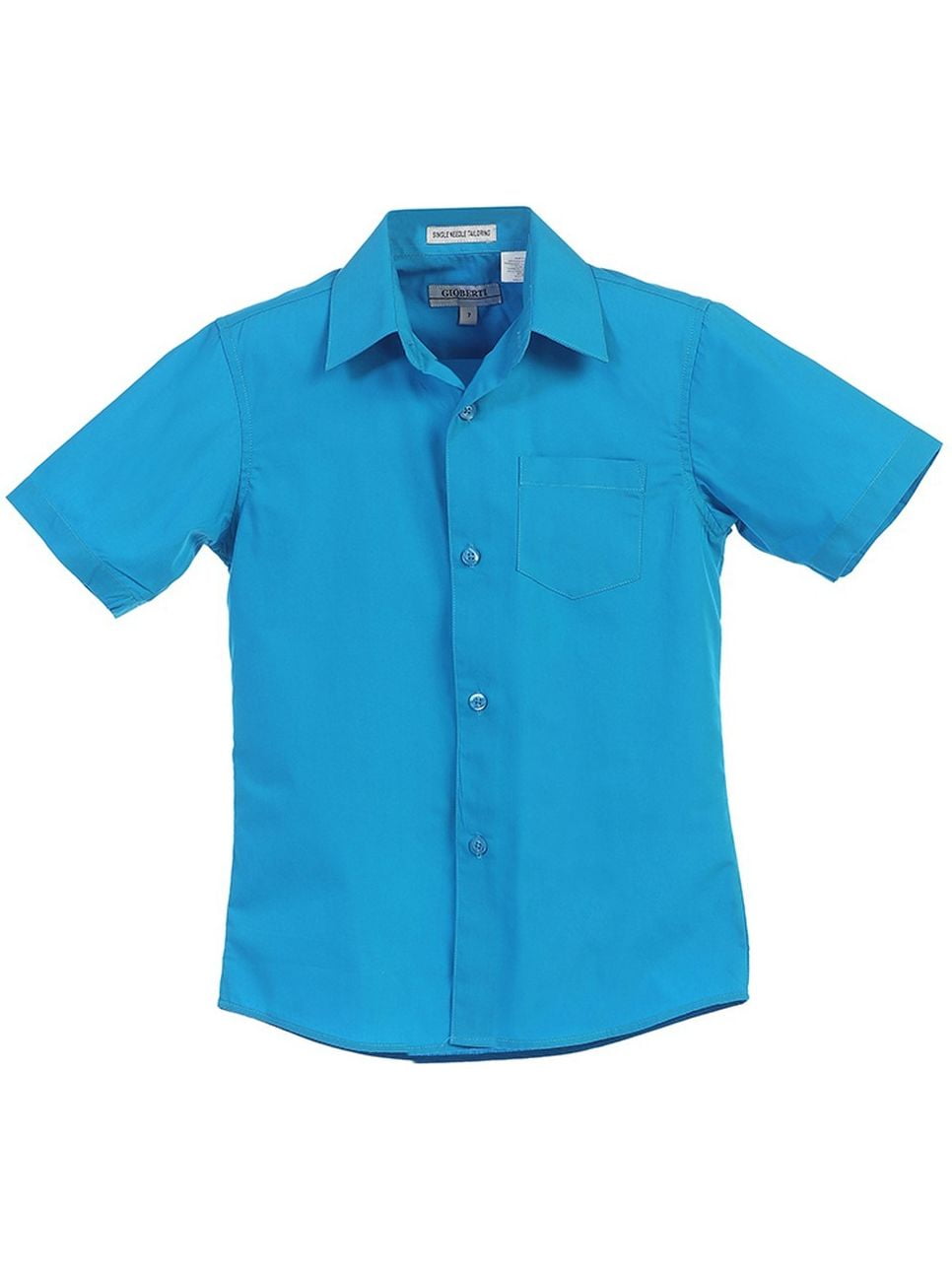 Gioberti Little Boys Turquoise Solid Color Button Down Short Sleeved