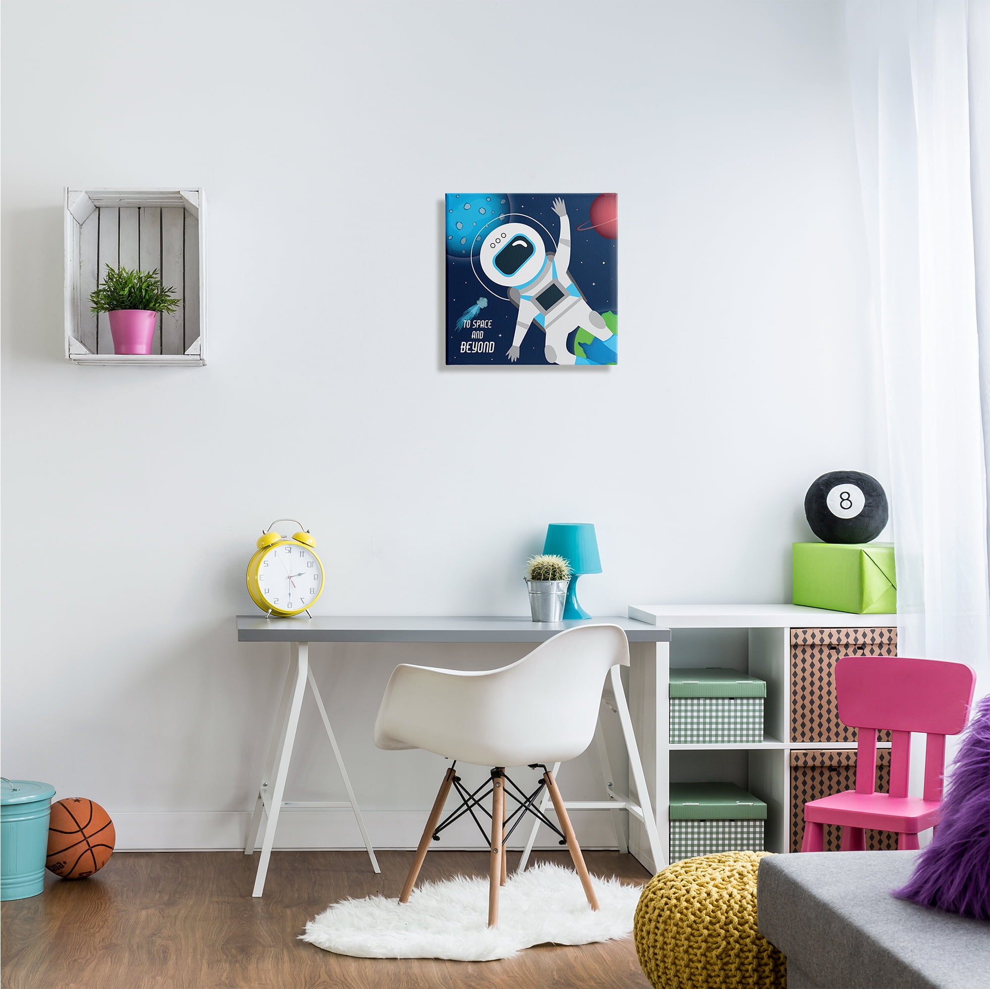 To Space and Beyond Blue Comet Astronaut Wave Typography Gallery-Wrapped Canvas Print Wall Art, 17x17