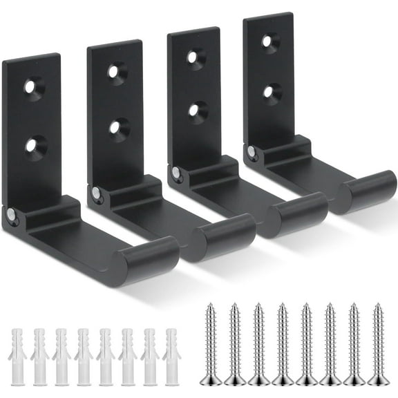 LQQBOX 4 Pcs Folding Coat Hooks Black Foldable Hooks Aluminum Alloy Wall Hooks Headphones Holder Wall Mounted with Screws Set for Hanging Coats, Bags, Hat, Towel, Keys