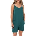 thumbnail image 2 of MKOSPLRT Girl's Summer Jumpsuit Shorts with Pocket 5-14 Years Solid Spaghetti Strap Rompers Casaul Beach Vacation Jumpers Baggy Overalls, 2 of 8