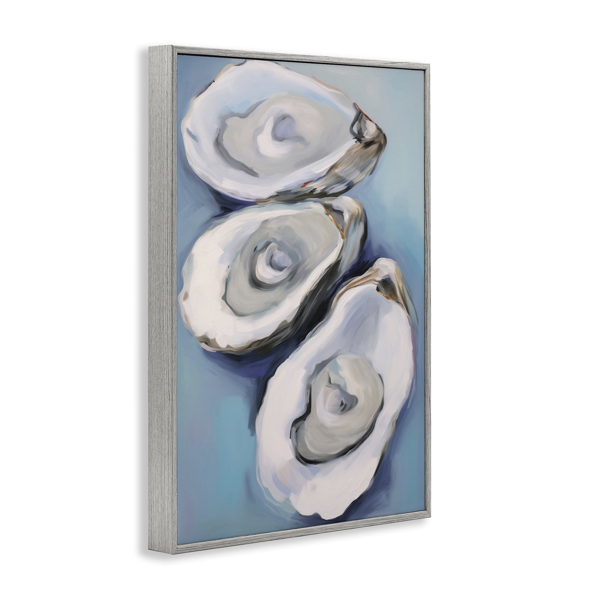 Stupell Industries Oyster Seashell Trio Animals & Insects Painting Gray Framed Art Print Wall Art, 12 x 18