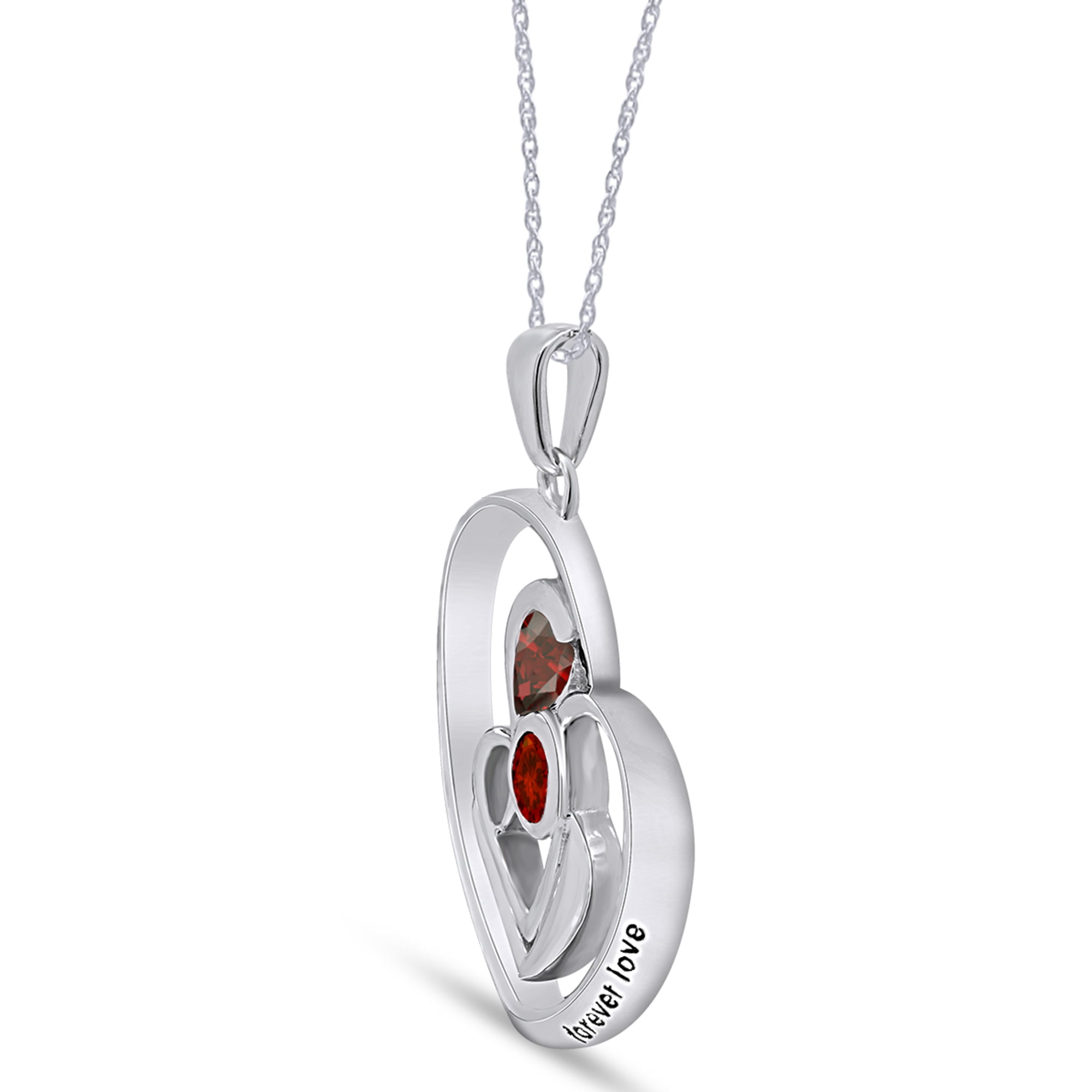 Mother's Day Jewelry Gifts Simulated Garnet Mom Child Love Heart Pendant  Necklace In 14k White Gold Over Sterling Silver