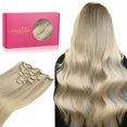 thumbnail image 1 of WENNALIFE Extensiones de cabello humano con clip de 20 pulgadas, 4.23 oz, 7 piezas de rubio ceniza a rubio dorado y rubio platino Ombre Clip en extensiones de cabello humano Remy Clip en extensiones d, 1 of 5