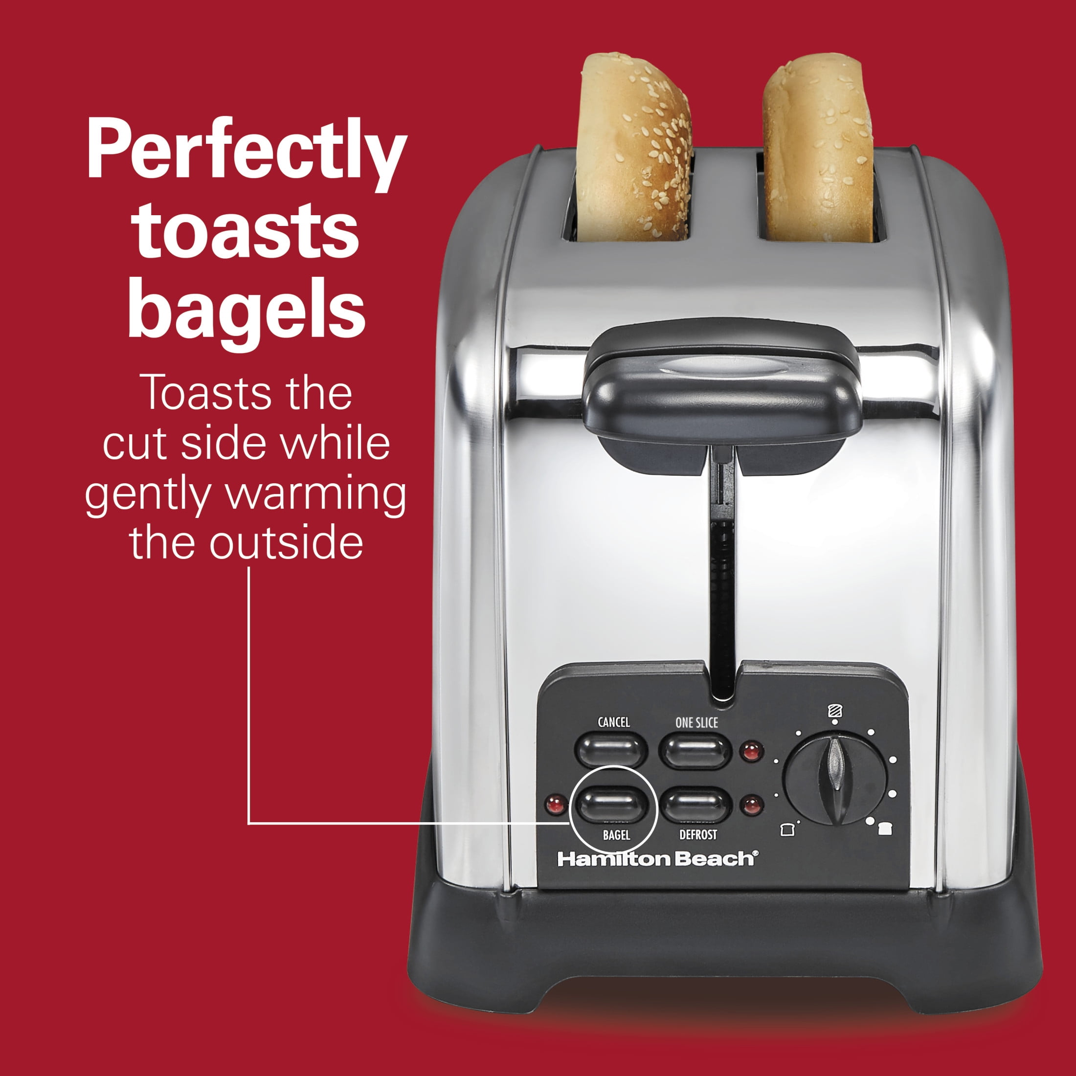 Hamilton Beach Classic 2-Slice Toaster with Sure-Toast Technology, Auto Boost, and Crumb Tray, Stainless Steel