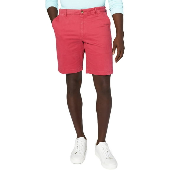 IZOD Men's Classic 9.5" Flat Front Chino Short, Saltwater Red PH162, 30 Regular
