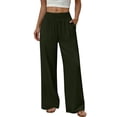 thumbnail image 3 of Wide Leg Pants for Woman Dressy Stretchy High Waisted Trousers with Pockets Casual Lounge Pants Army Green S, 3 of 10