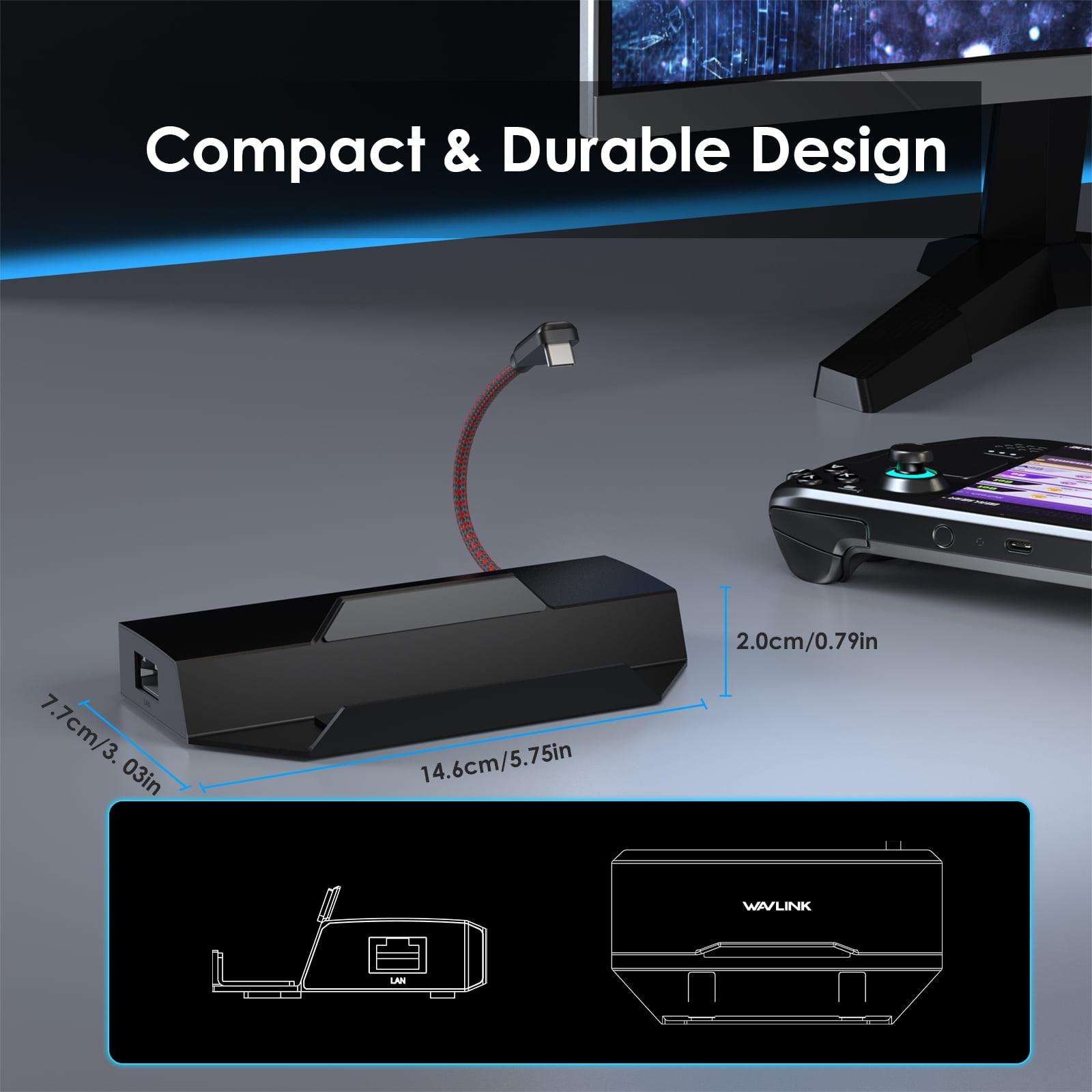 WAVLINK Steam Deck/ROG Dock, 6-in-1 Docking Station for Steam Deck/ROG, Steam Deck Accessories with 4K@144Hz/2K@165Hz/1080P@240Hz HDMI 2.0, 100W PD IN(85W for Host), 3x 10G USB 3.2, Gigabit RJ45