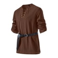 thumbnail image 4 of LEKWK Renaissance Costume Men Long Sleeve Vintage Pirate Viking Tops V Neck Lace Up Shirts with Belt Medieval Halloween Costume, 4 of 5