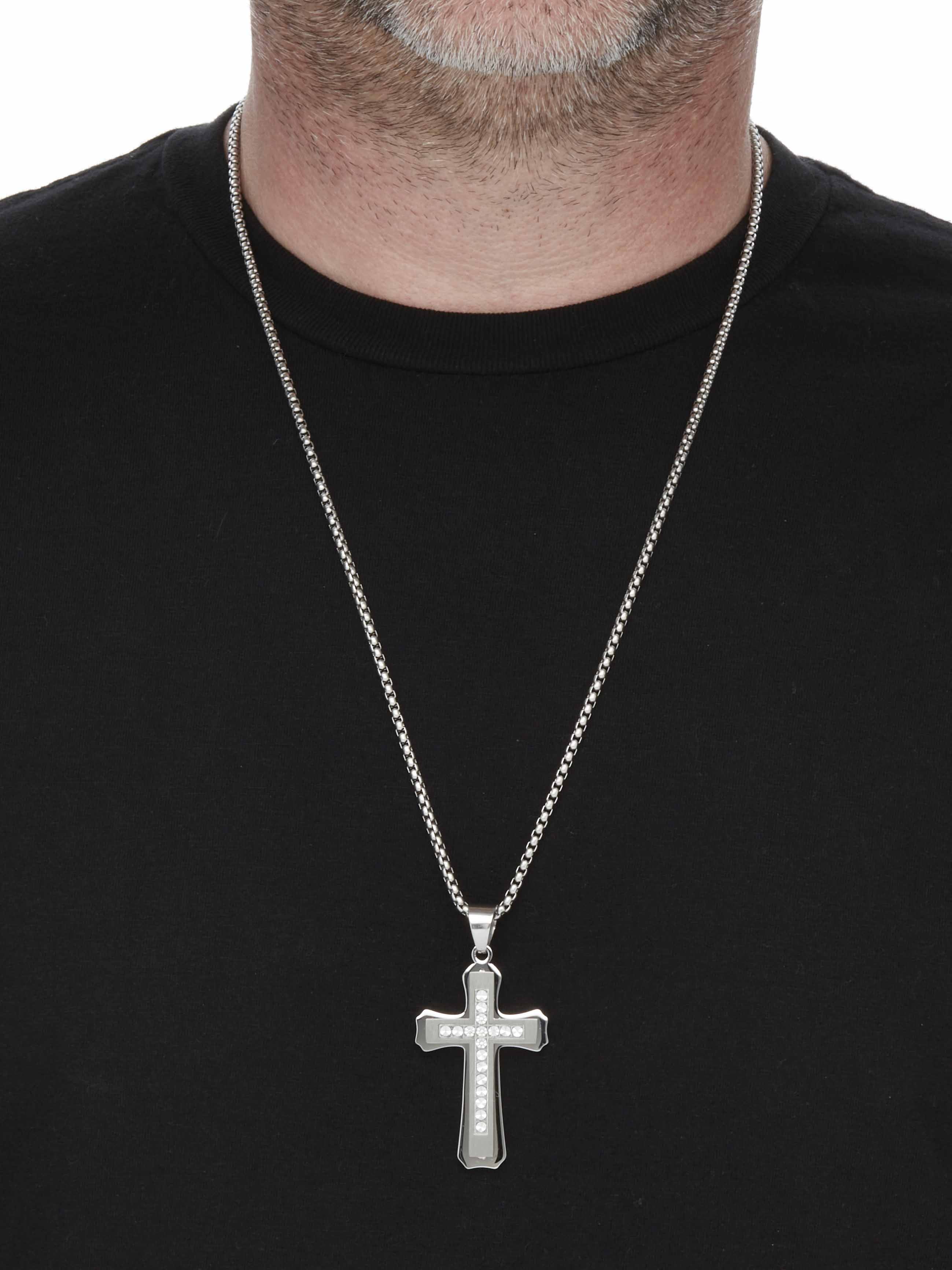 アクセサリー antidotebuyersclub ngravedCrossPendant American Exchange Men's Round Crystal Matte Stainless Steel