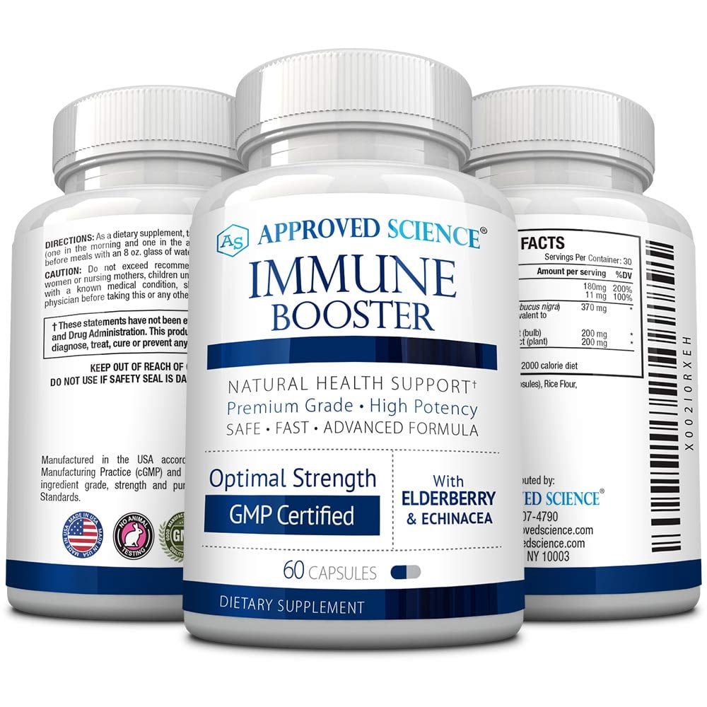 Approved Science Immune Booster - Extra Strength Support - Elderberry Extract, Echinacea, Vitamin D3 and C, Zinc - All Natural - 180 Capsules - 3 Months Supply