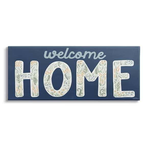 Stupell Industries Floral Welcome Phrase Botanical & Floral Painting Gallery Wrapped Canvas Print Wall Art, 24 x 10