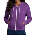 thumbnail image 2 of Dagugfen Sweatshirts for Women Full Zip Drawstring Hooded Long Sleeve Outerwear Sports Casual Jackets with Pockets(M,Purple), 2 of 7