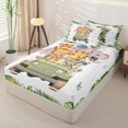 thumbnail image 2 of Castle Fairy Girls Cute Cartoon Safari Animal Zipper Twin Comforter Sets with Fitted Sheet and 2 Pillowcases,Tropical Leaf Truck Zipper Bedding Set,Green White,Reversible,4-Piece, 2 of 6