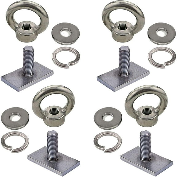4 Pack Heavy Duty Eye Bolt, Stainless Steel - M8 Eye Nuts, Track Mount Tie Down Eyelet to Hold Your Bungee Cord or Ropes Anchoring, Anchoring kit