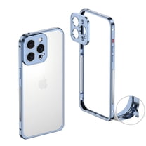 For iPhone 15 Pro Max Metal Bumper Phone Case,With Lens Protector,Slim Fit No Back No Frame Backless Metal Bumper 4 Corners Shockproof Rugged Heat Dissipation Frame Phone Case,Blue
