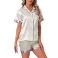 thumbnail image 4 of INSPIRE CHIC Women's Satin Pajamas Sleepwear Button Down Contrast Color Short Sleeve Tops with Shorts Loungewear Sets XS White, 4 of 6