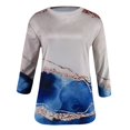 thumbnail image 4 of CHOK Chemises à Manches 3/4 pour Femmes, Col Rond Décontracté, Imprimé, Chandail d'Été Tendance, Blouses Douces et Confortables, Jaune P, 4 of 5