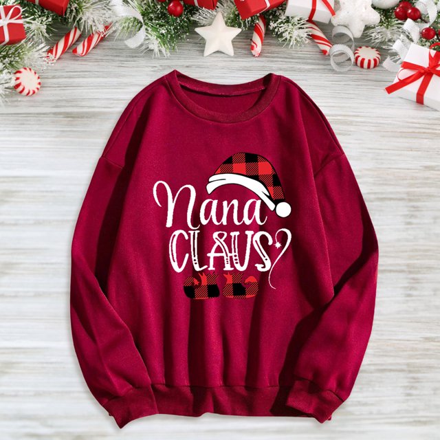 Ymikos Costumes de Noël en Liquidation, T-Shirt à Manches Longues et Col Rond pour Femme, Blouse Ample Imprimée/rouge, (TTTG)