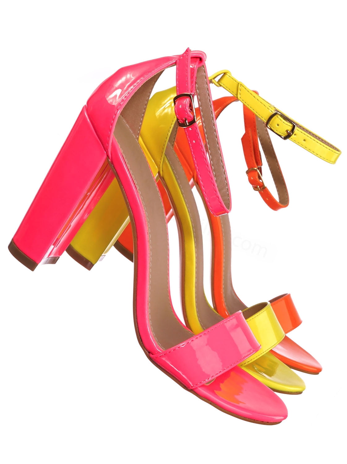 neon block heels