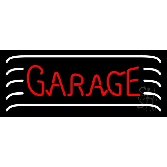 Red Garage Block LED Neon Sign 13 x 32 - inches, Clear Edge Cut Acrylic Backing, with Dimmer - Bright and Premium built indoor LED Neon Sign for automotive store, and mall.