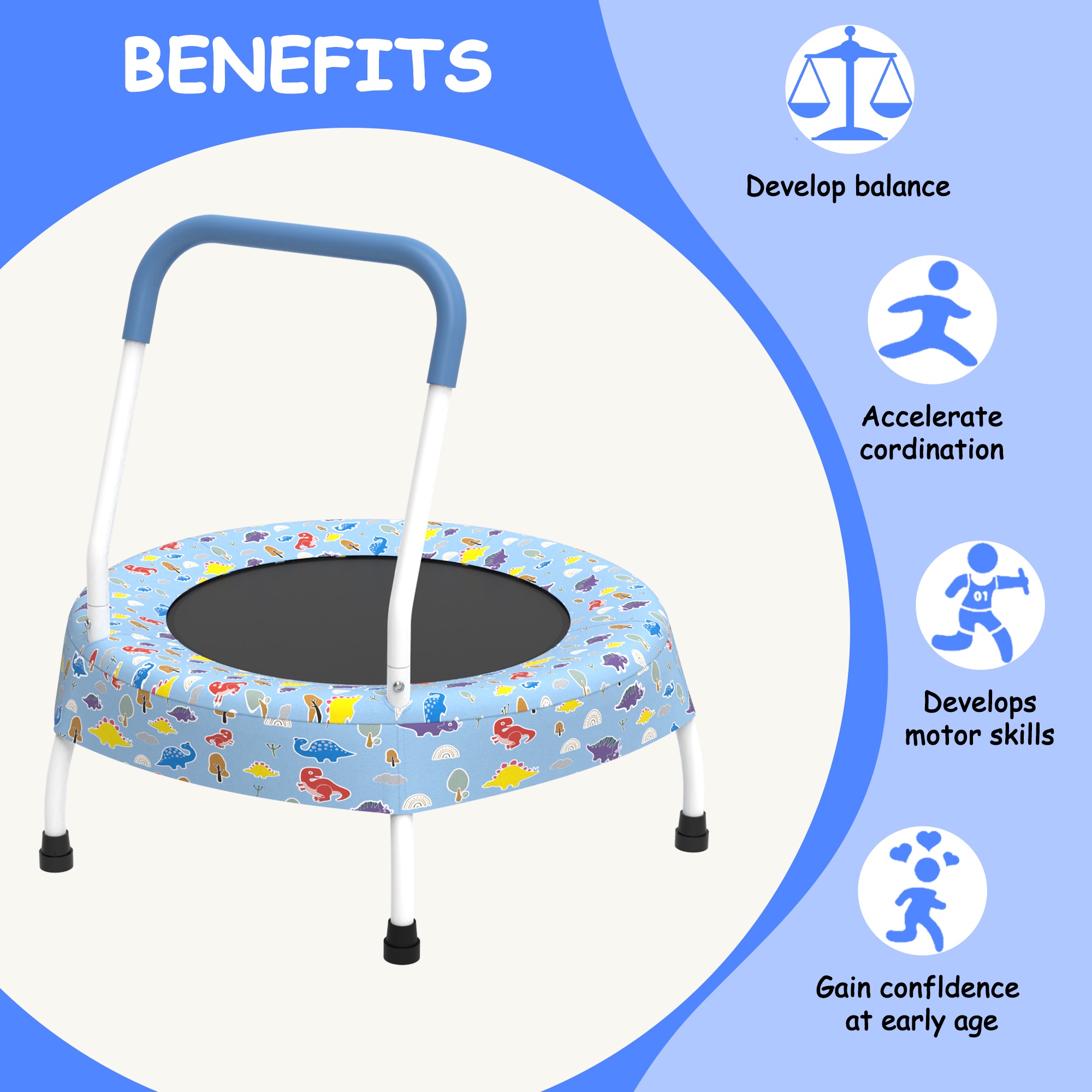 28" Mini Trampoline for Kids with Handle, Toddler Trampoline, Exercise Rebounder with Foam Handle, Indoor Trampoline, Kids Mini Trampoline, Small Rebounder Trampoline for Indoor and Outdoor Use