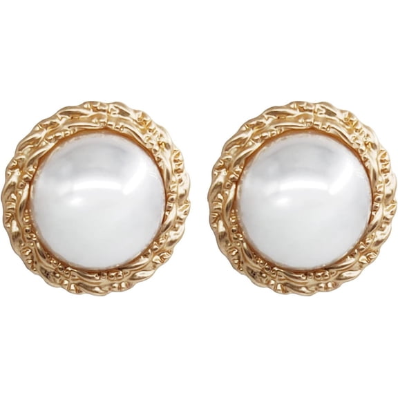 Pearl Earrings for Women Substantial White Freshwater Pearl Rose Gold Stud Earings[r755]