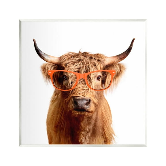 Stupell Highland Cow Farmhouse Fun Glasses Animals & Insects Painting Wall Plaque Unframed Art Print Wall Art